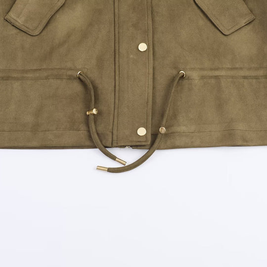 Damen modische Übergangsjacke mit Kapuze und praktischen Taschen EB