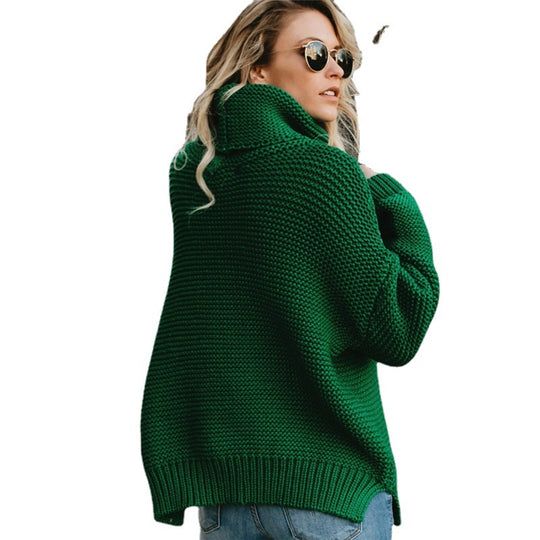 Damen Grobstrickpullover mit hohem Rollkragen und weiten Ärmeln EB