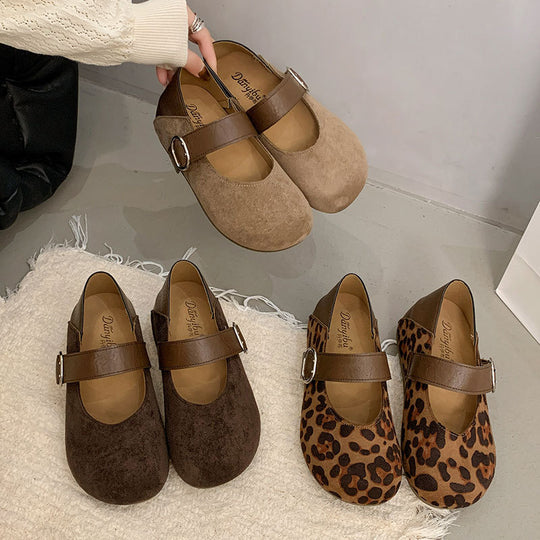 Damen Mary-Jane Schuhe mit modischem Leoprint und komfortablem Riemen EB