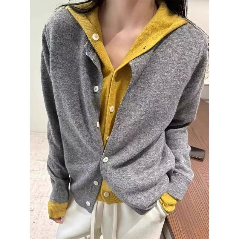 Damen Kuscheliger Cardigan mit Kapuze und Knopfdesign EB