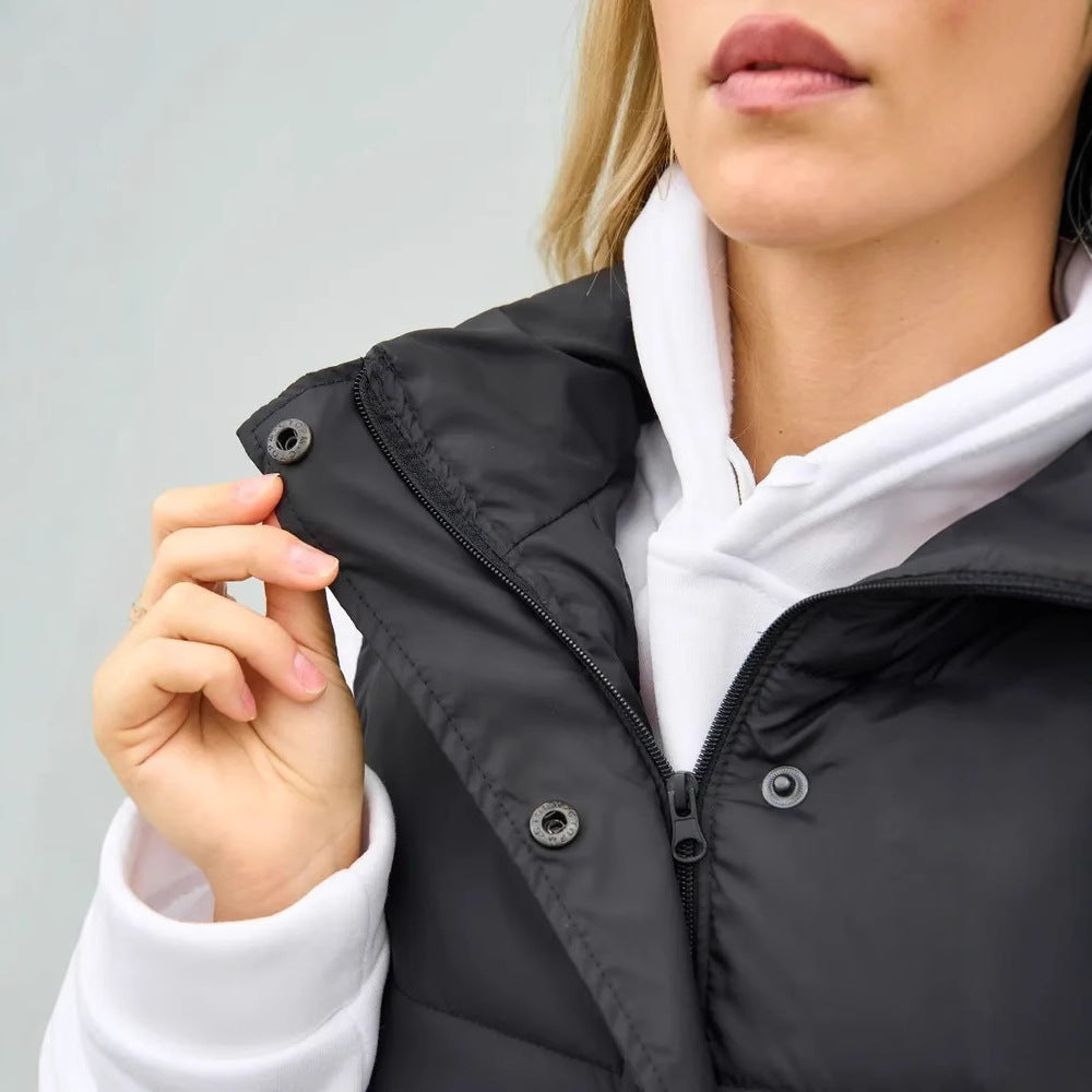 Damen elegante Steppweste mit hohem Kragen und praktischen Taschen EB