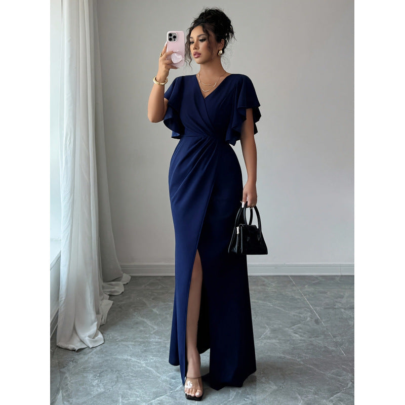 Damen Maxi-Kleid mit eleganter Wickeloptik und raffinierten Taillendetails EB