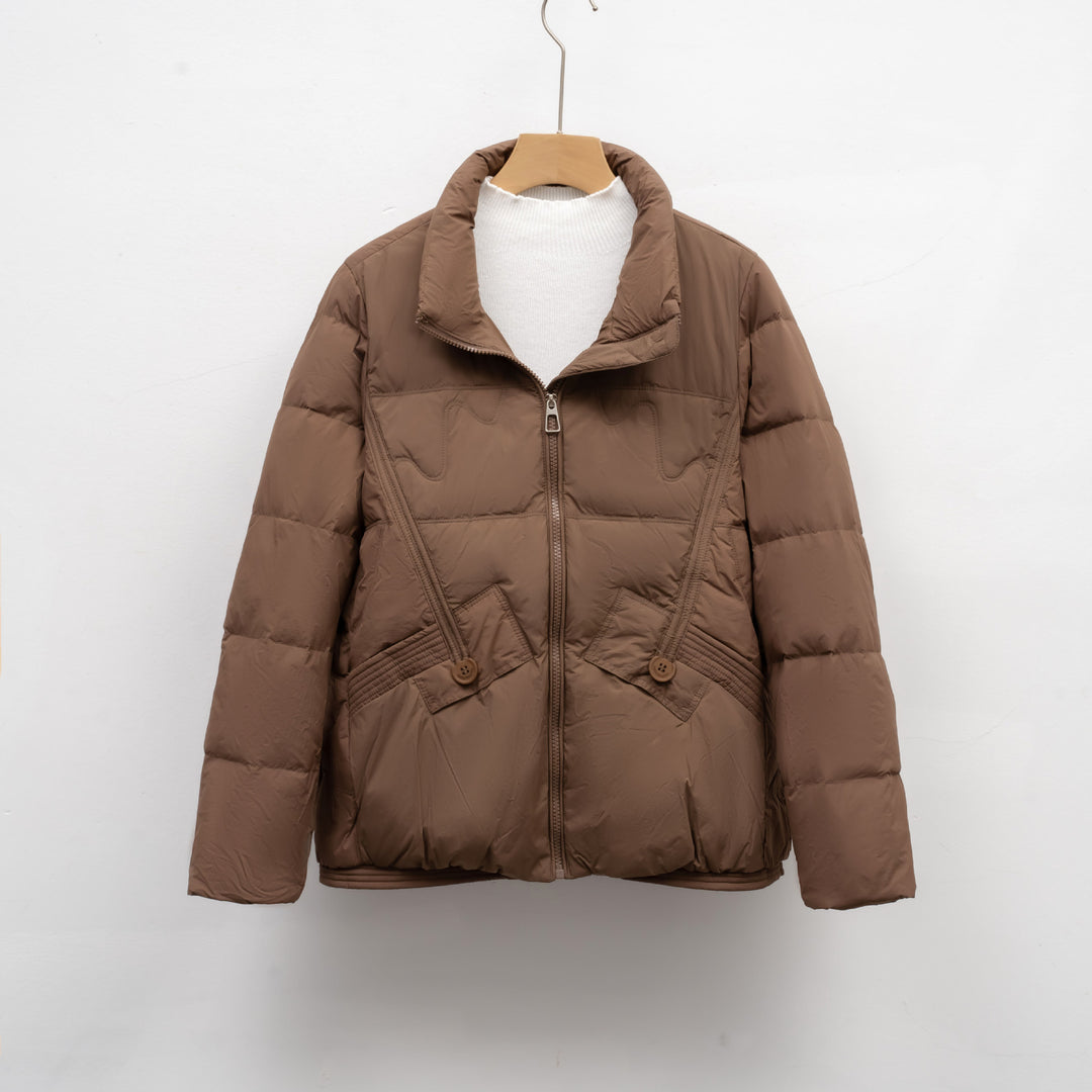 Damen gesteppte Winterjacke mit praktischen Taschen und hohem Kragen EB
