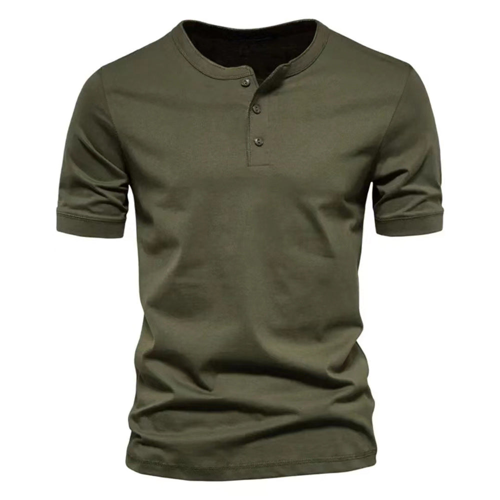 Herren nan tailliertes Kurzarm-Henleyshirt aus Baumwollmix mit Knopfleiste EB