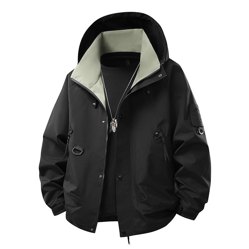 Herren Wasserdichte Outdoor‑Utility‑Regenjacke mit Kapuze, Mehrfachtaschen und verstellbarem Saum EB