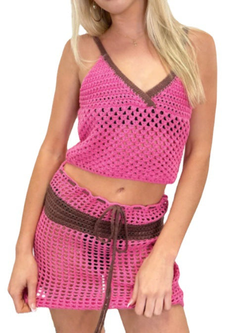 Damen gehäkeltes Top und Rock-Set mit modernem Design EB