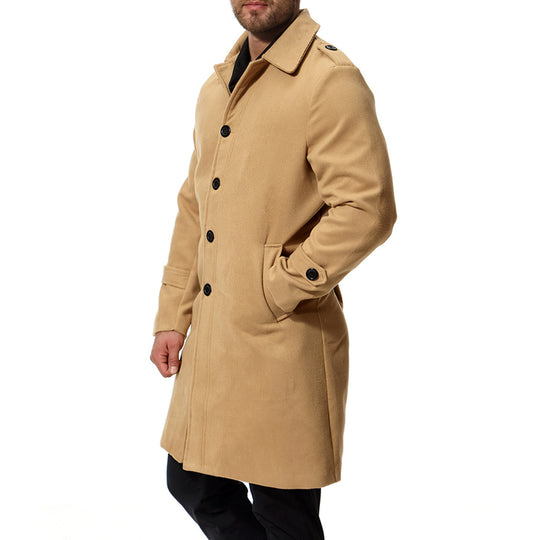 Herren langer Wollmantel mit klassischem Schnitt und praktischen Taschen EB