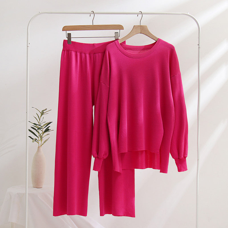 Damen lässiges Strickoberteil und Hose Set EB