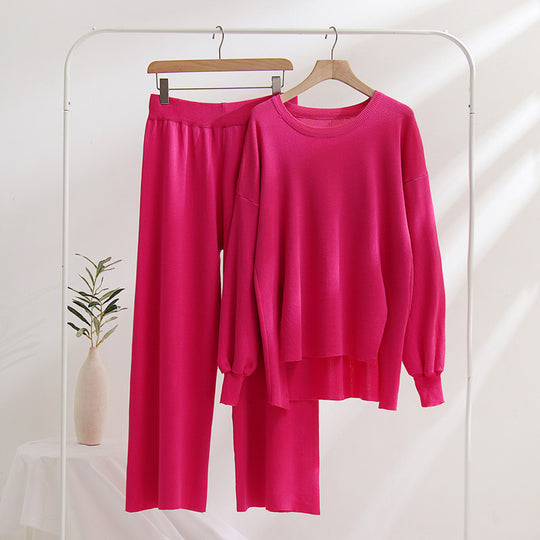 Damen lässiges Strickoberteil und Hose Set EB