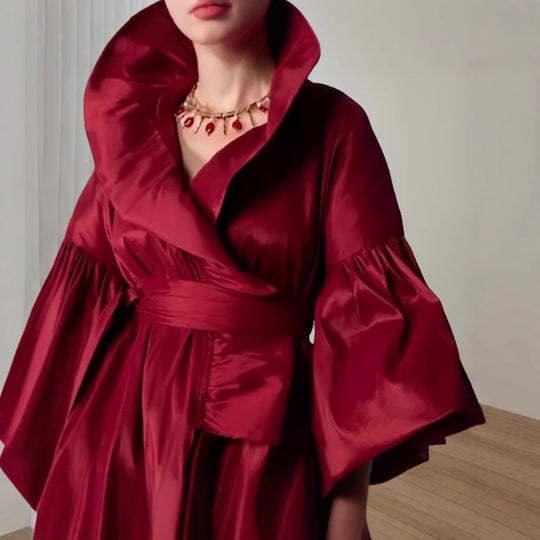 Damen Elegante Wickeljacke mit voluminösen Ärmeln und modernem Kragen EB
