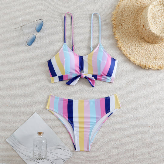 Damen Bandeau-Bikini mit verstellbaren Trägern und Knoten-Detail EB