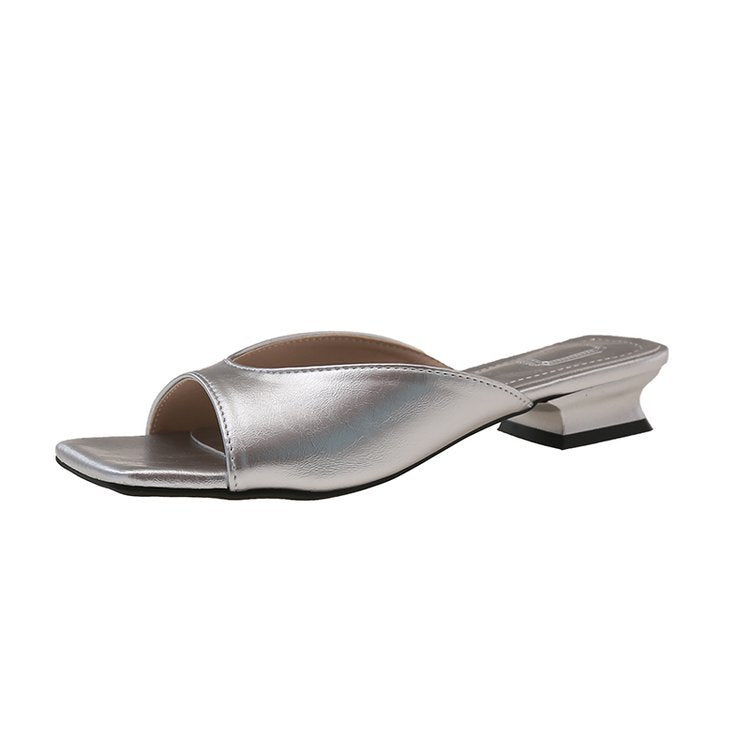 Damen offene Mules mit modernem Blockabsatz EB
