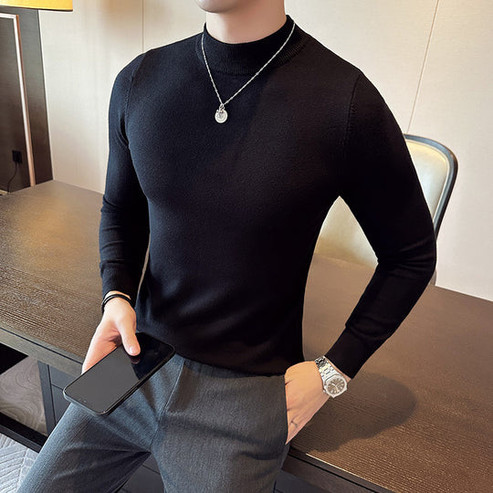 Herren modischer Pullover mit hohem Kragen und eleganter Passform EB