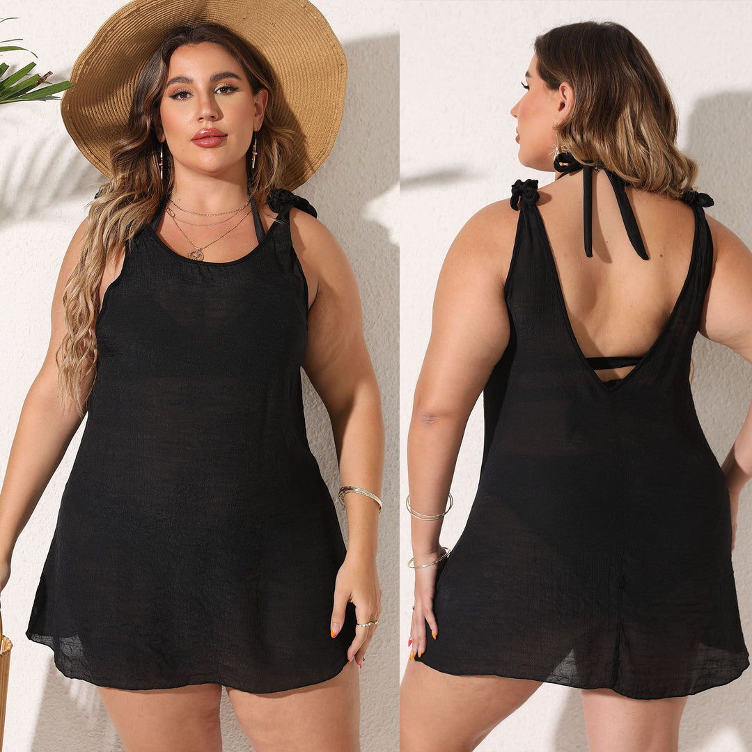 Damen luftiger Strandkleid mit besonderen Trägerdetails EB