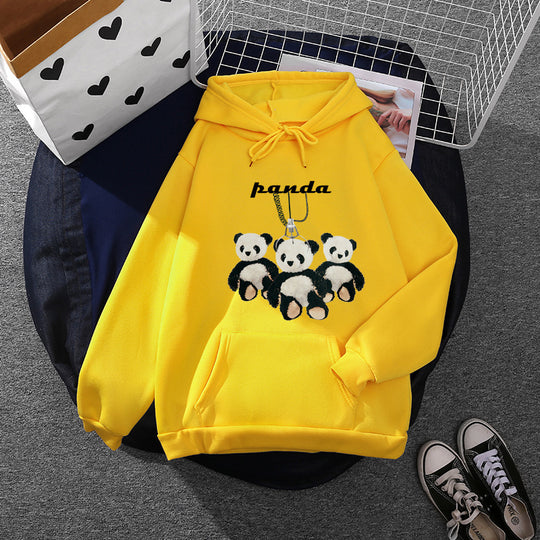 Damen nan oversized Kapuzenpullover mit Plüsch-Panda-Applikation und Kängurutasche EB