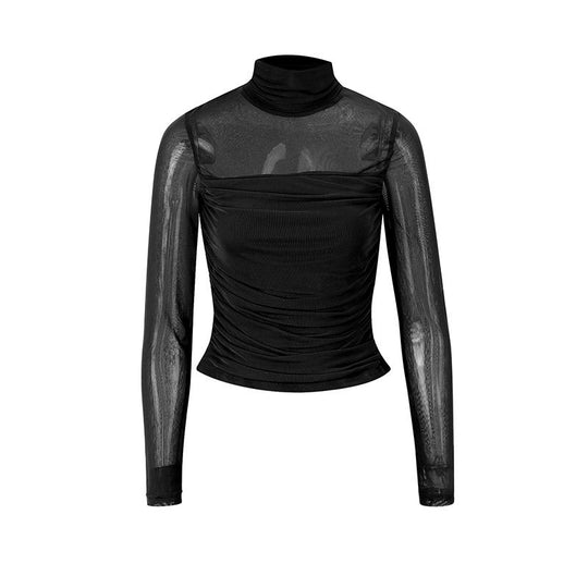 Damen Langarmshirt mit eleganter Raffung und transparentem Design EB