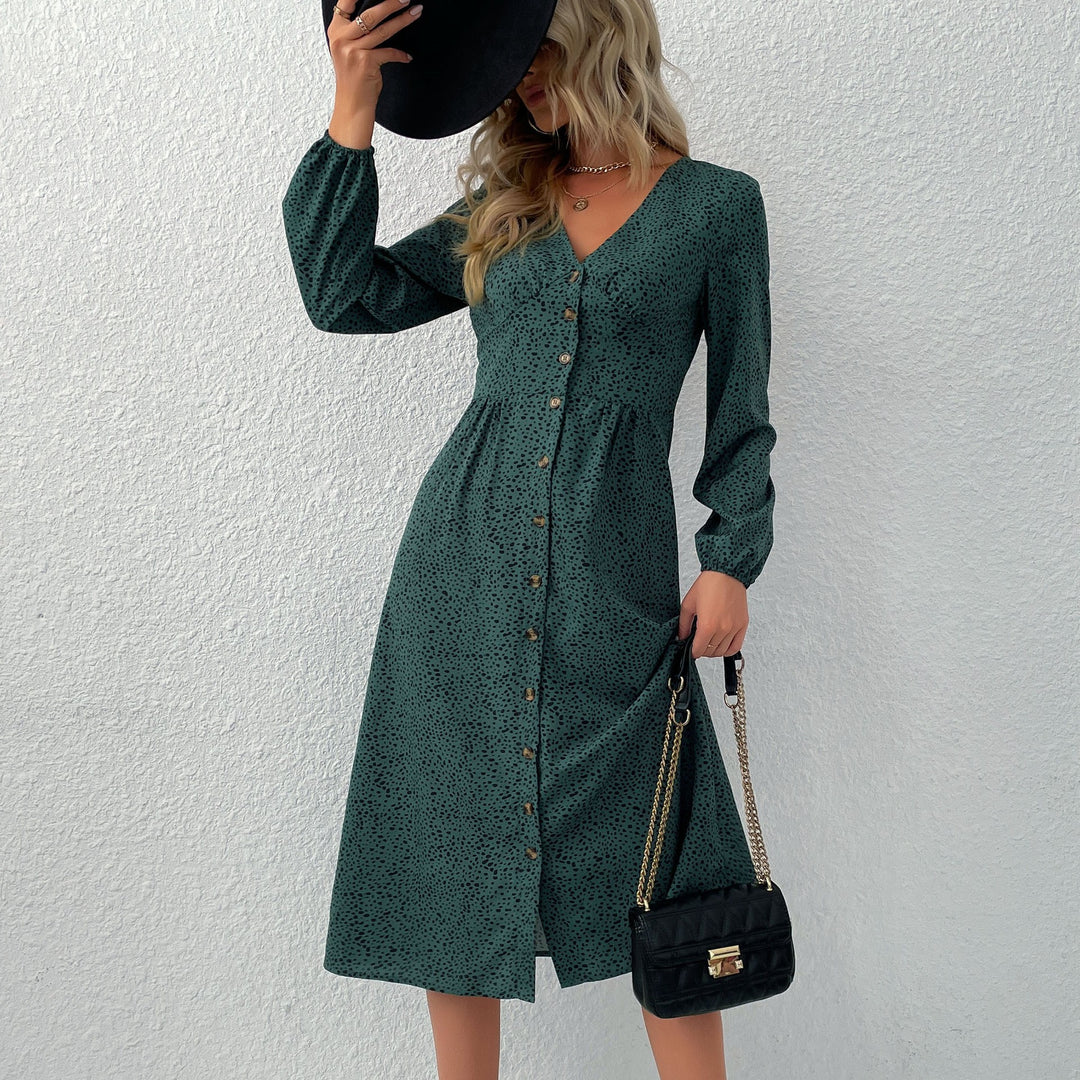 Damen Midi-Kleid mit eleganter Knopfleiste und gerafftem Saum EB