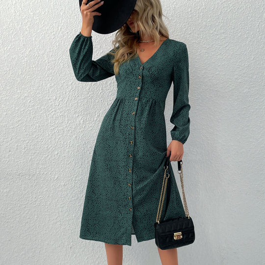 Damen Midi-Kleid mit eleganter Knopfleiste und gerafftem Saum EB