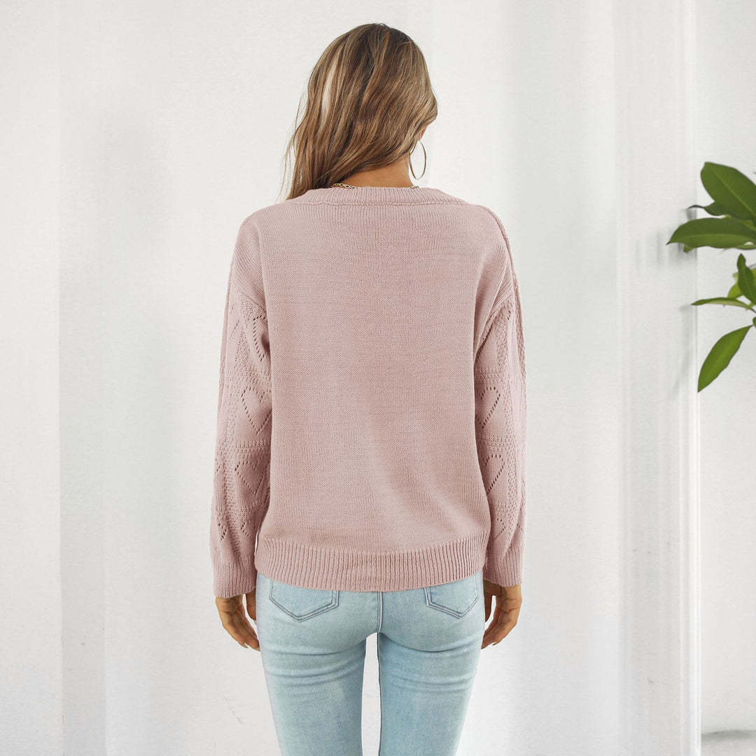 Damen modischer Strickpullover mit Herzmuster und V-Ausschnitt EB