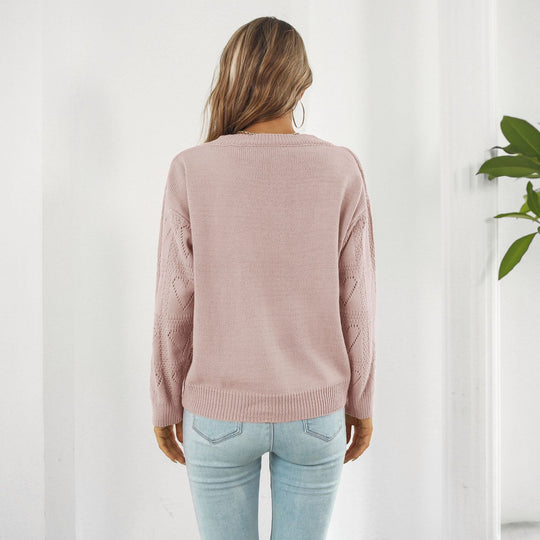 Damen modischer Strickpullover mit Herzmuster und V-Ausschnitt EB
