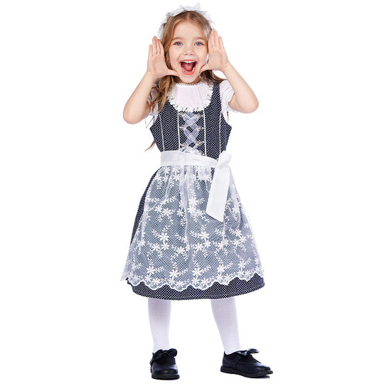 Damen nan traditionelles Dirndlkleid mit Spitzenbluse und bestickter Tüllschürze EB