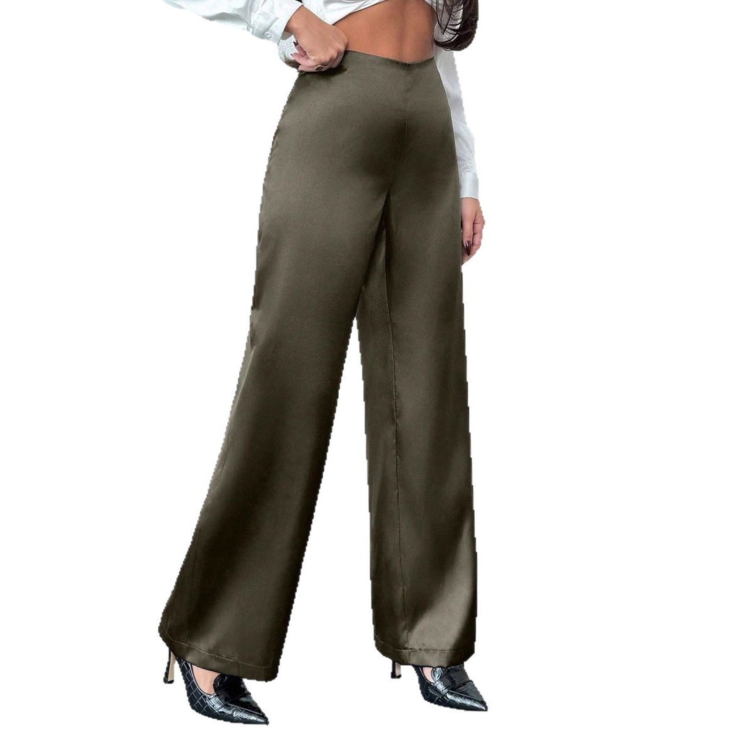 Damen elegante, weite Satin-Hose mit hohem Bund und fließendem Schnitt EB