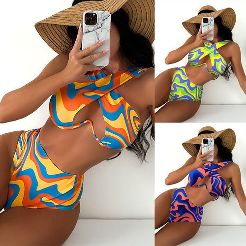 Damen Bikini-Set mit asymmetrischem Design und hohem Bund EB