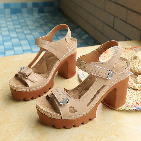 Damen Elegante Plateau-Sandalen mit modischem Riemen und stabiler Sohle EB