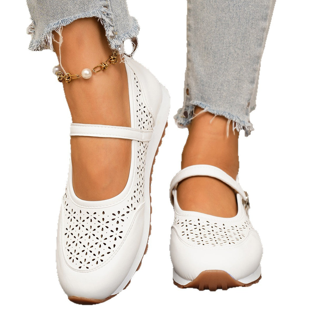 Damen Ballerina-Schuhe mit atmungsaktivem Lochmuster und verstellbarem Riemen EB