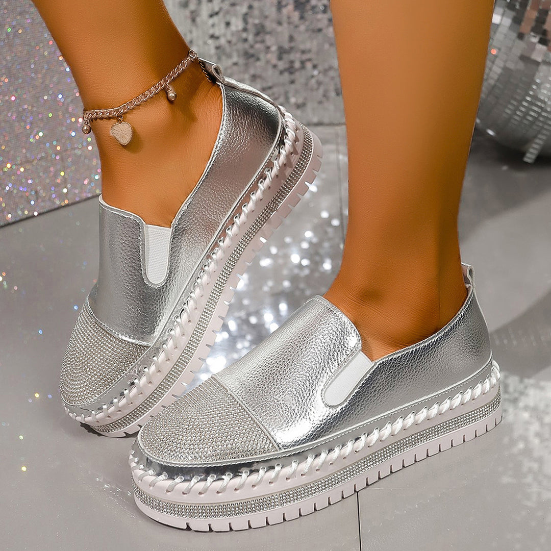 Damen glänzende Slip-On Plateau-Sneaker mit geflochtenem Rand und elastischem Einsatz EB