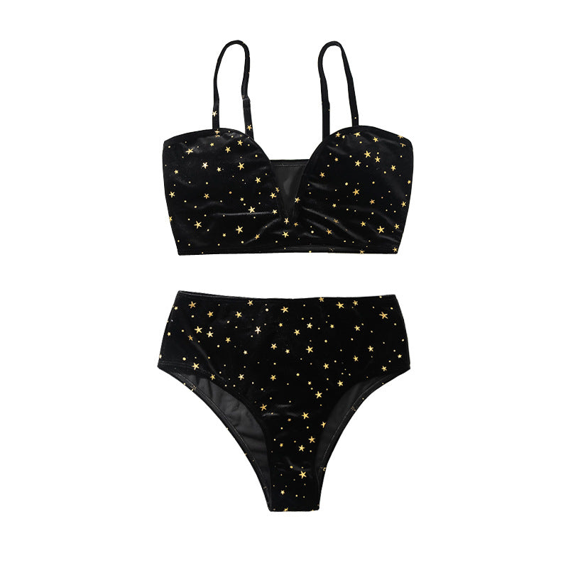 Damen Hochtaillierter Bikini mit glamourösem Sternenmotiv EB