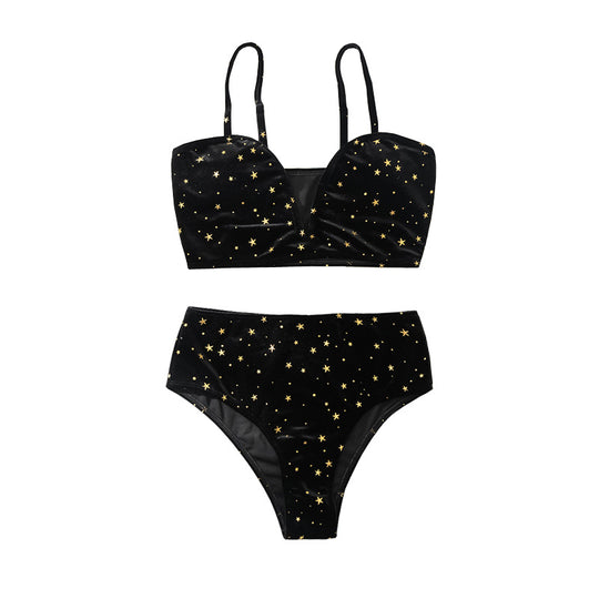 Damen Hochtaillierter Bikini mit glamourösem Sternenmotiv EB