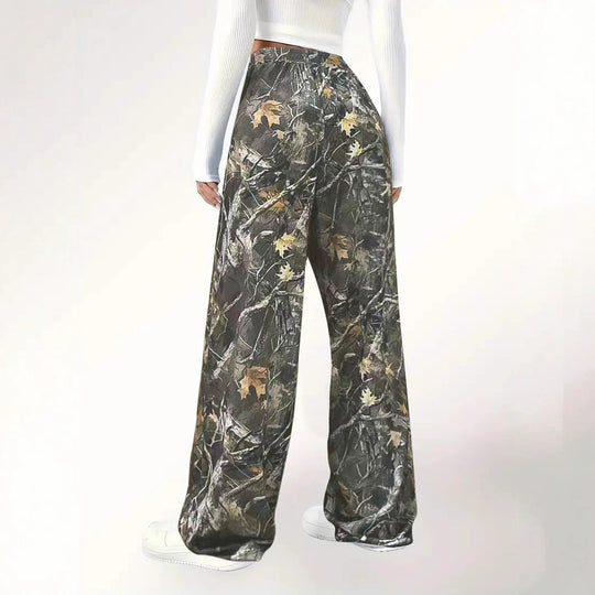 Damen Camouflage Palazzo-Hose mit elastischem Bund und komfortablem Schnitt EB