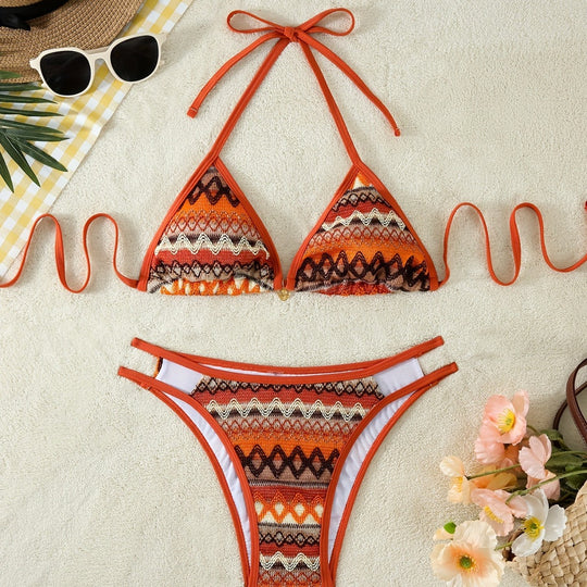 Damen Triangel-Bikini mit farbenfrohem Ethno-Muster EB