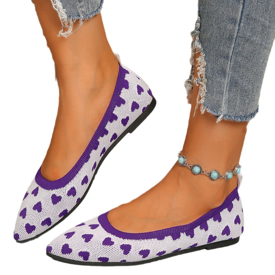 Damen Ballerinas aus weichem Strickmaterial mit Herzmuster und flexibler Sohle EB