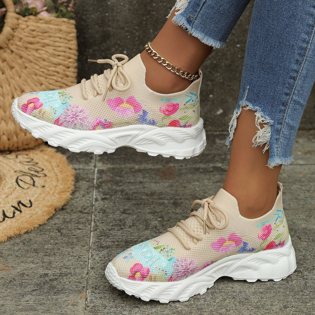 Damen Modische Sneaker mit floralem Jacquard-Gewebe und luftiger Sohle EB