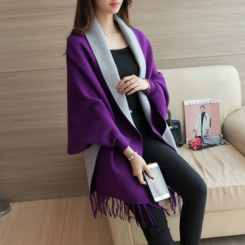 Damen eleganter Schal mit Fransen und kontrastierenden Farbdetails EB