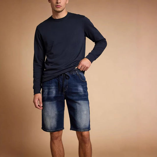 Herren bequeme Denim-Shorts mit elastischem Bund und lässigem Design EB