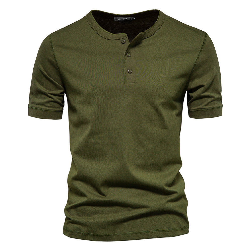 Herren nan schmal geschnittenes Kurzarmshirt mit kurzer Knopfleiste und geripptem Kragen aus Baumwollmix EB