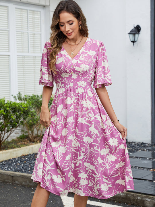Damen Midi-Kleid mit voluminösen Ärmeln EB