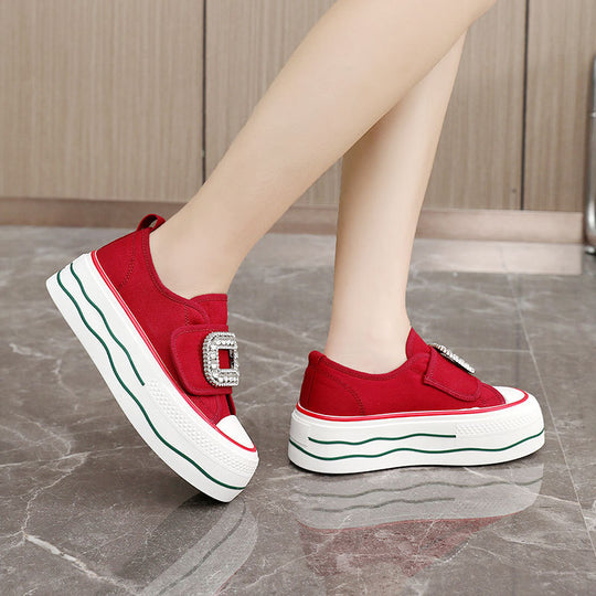 Damen Sneakers mit funkelndem Schnallen-Design und hoher Plattform EB
