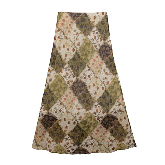 Damen  fließender Maxirock mit A-Linie und feinem Vintage-Print EB