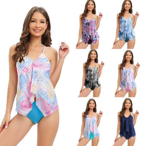 Damen Tankini-Set mit floralem Überrock und verstellbaren Trägern EB