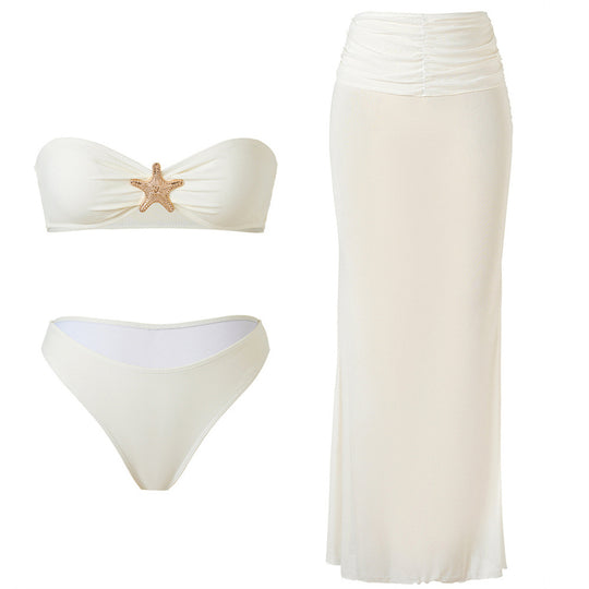 Damen Bikini-Set mit elegantem Wickelrock und dekorativem Sternen-Detail EB