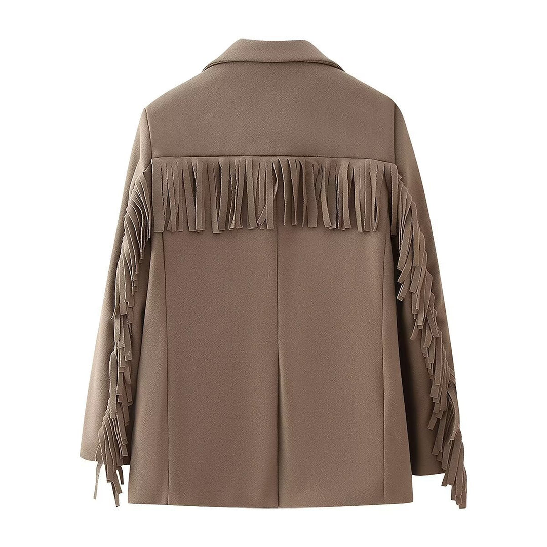 Damen eleganter Blazer mit fransenartigen Details und zwei praktischen Taschen EB