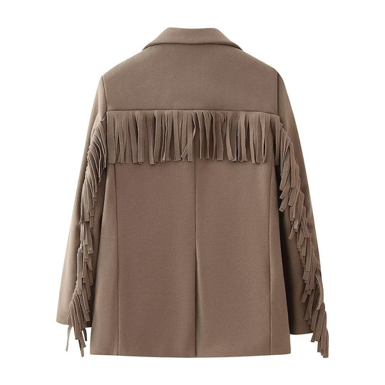 Damen eleganter Blazer mit fransenartigen Details und zwei praktischen Taschen EB