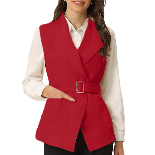 Damen eleganter taillierter Weste mit schicker Gürtelakzent EB