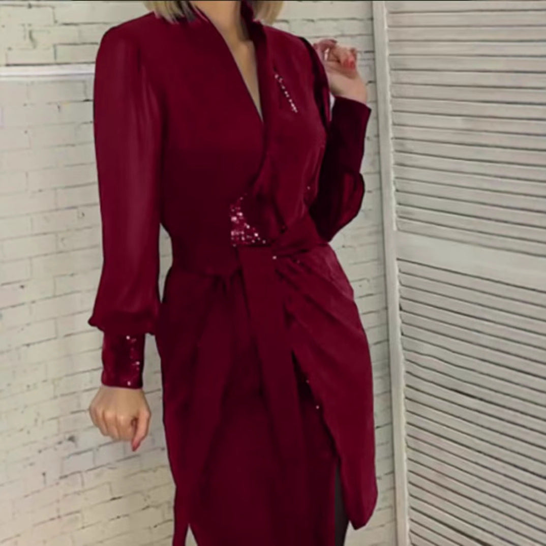 Damen Glamouröses Wickelkleid mit funkelnden Pailletten Heidi-Mode