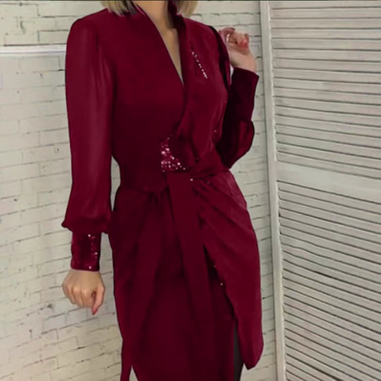 Damen Glamouröses Wickelkleid mit funkelnden Pailletten Heidi-Mode