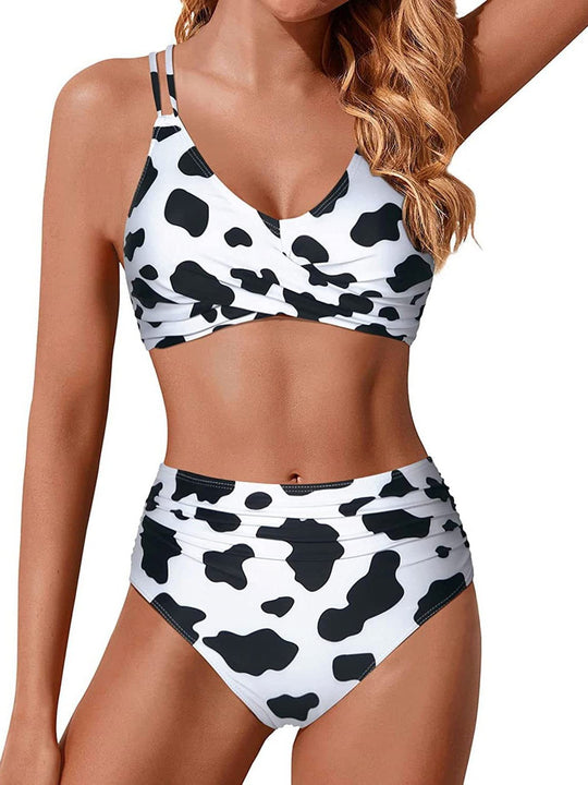 Damen Hochtailliertes Bikini-Set mit gerafftem Oberteil EB